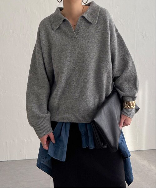 LBC（エルビーシー）の「ポロ襟スキッパーニット（ニット/セーター・レディース・グレー/ダークブラウン/ベージュ・M）」の13枚目の写真