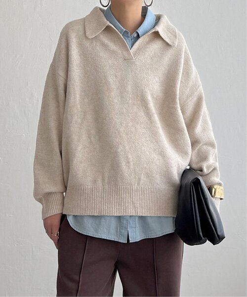 LBC（エルビーシー）の「ポロ襟スキッパーニット（ニット/セーター・レディース・グレー/ダークブラウン/ベージュ・M）」の16枚目の写真