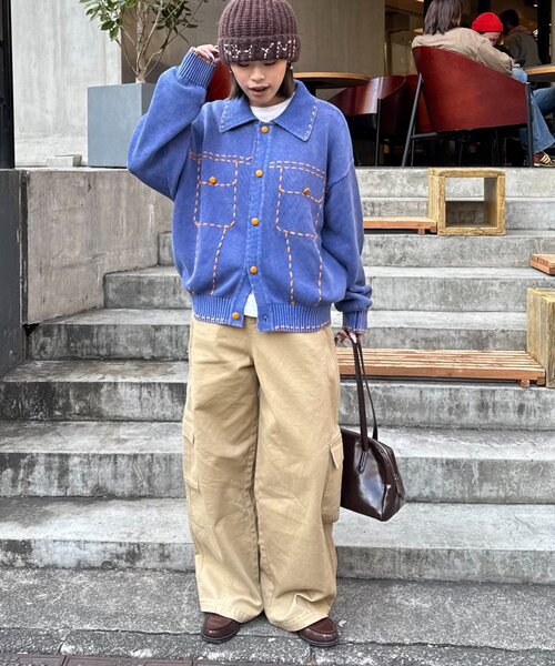 SOUNDSGOOOOD(サウンズグッド)の「【SOUNDS GOOOOD】製品染めニットジャケット(ニット/セーター・レディース・チャコールグレー/ブルー・ONE SIZE)」の14枚目の写真