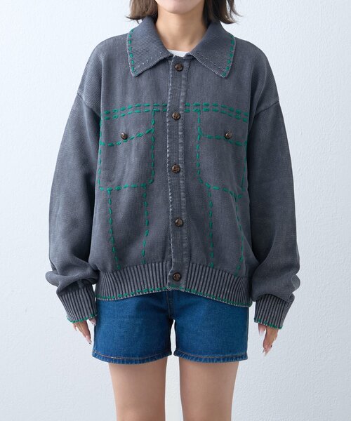 SOUNDSGOOOOD(サウンズグッド)の「【SOUNDS GOOOOD】製品染めニットジャケット(ニット/セーター・レディース・チャコールグレー/ブルー・ONE SIZE)」の11枚目の写真