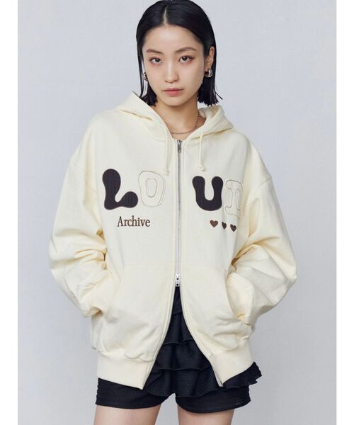 EMODA(エモダ)の「ロゴパッチオーバーフーディ(パーカー・レディース・ブラック/アイボリー/グレー・FREE)」の1枚目の写真