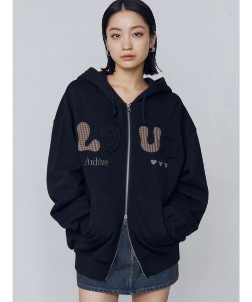 EMODA(エモダ)の「ロゴパッチオーバーフーディ(パーカー・レディース・ブラック/アイボリー/グレー・FREE)」の14枚目の写真