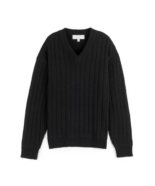 SECONDMONO(セカンドモノローグ)の「コットンブークレVネックニットブラック SEKT003BLACK(ニット/セーター・メンズ・その他・L/M/S)」の1枚目の写真