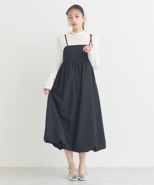 earth music&ecology（アースミュージックアンドエコロジー）の「バルーンキャミワンピース（ワンピース・レディース・ホワイト系その他2/ブラック・FREE）」の3枚目の写真