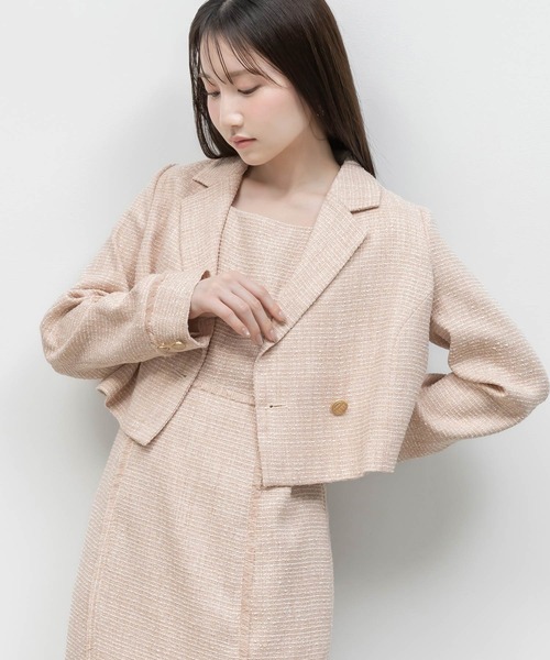 RANDA（ランダ）の「ツイードクロップドジャケット（ブルゾン・レディース・グレー/ピンク・0/1）」の2枚目の写真