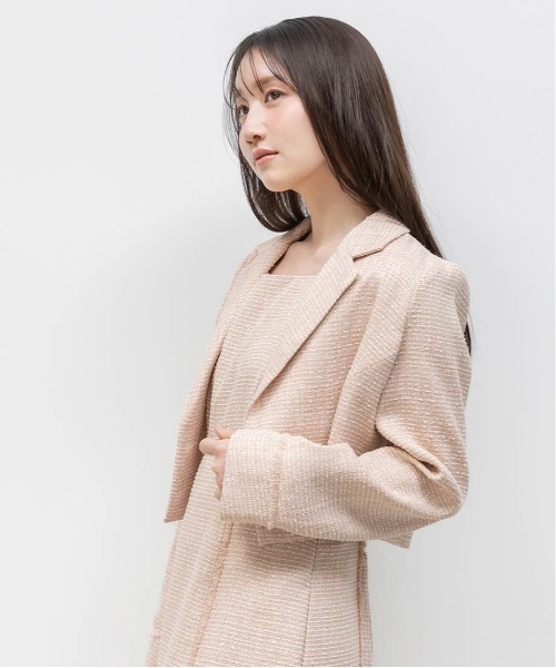 RANDA(ランダ)の「ツイードクロップドジャケット(ブルゾン・レディース・グレー/ピンク/ホワイト・0/1)」の14枚目の写真