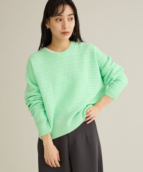 CRAFT STANDARD BOUTIQUE(クラフトスタンダードブティック)の「レースボーダーニットプルオーバー(ニット/セーター・レディース・ホワイト/グレー/ライトパープル/ライトグリーン・FREE)」の4枚目の写真