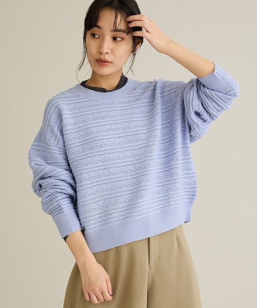CRAFT STANDARD BOUTIQUE(クラフトスタンダードブティック)の「レースボーダーニットプルオーバー(ニット/セーター・レディース・ホワイト/グレー/ライトパープル/ライトグリーン・FREE)」の6枚目の写真