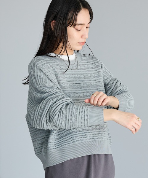 CRAFT STANDARD BOUTIQUE(クラフトスタンダードブティック)の「レースボーダーニットプルオーバー(ニット/セーター・レディース・ホワイト/グレー/ライトパープル/ライトグリーン・FREE)」の3枚目の写真