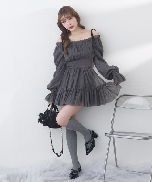 one after another NICE CLAUP（ワンアフターアナザーナイスクラップ）の「ティアードミニワンピース（ワンピース・レディース・チャコールグレー/ピンク/サックスブルー/アイボリー・FREE）」の17枚目の写真