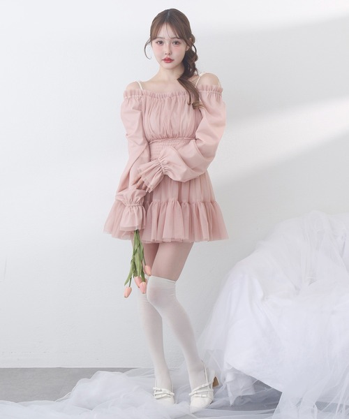 one after another NICE CLAUP（ワンアフターアナザーナイスクラップ）の「ティアードミニワンピース（ワンピース・レディース・チャコールグレー/ピンク/サックスブルー/アイボリー・FREE）」の22枚目の写真