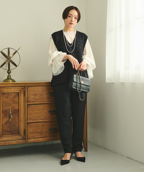 PUAL CE CIN（ピュアルセシン）の「フレアレースカフスブラウス（シャツ/ブラウス・レディース・ブラック/オフホワイト・FREE）」の3枚目の写真