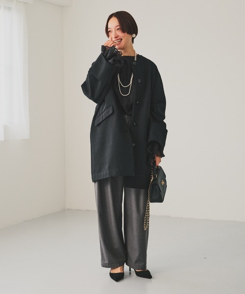 PUAL CE CIN（ピュアルセシン）の「フレアレースカフスブラウス（シャツ/ブラウス・レディース・ブラック/オフホワイト・FREE）」の6枚目の写真