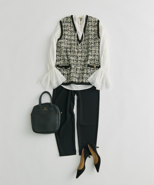 PUAL CE CIN（ピュアルセシン）の「フレアレースカフスブラウス（シャツ/ブラウス・レディース・ブラック/オフホワイト・FREE）」の7枚目の写真