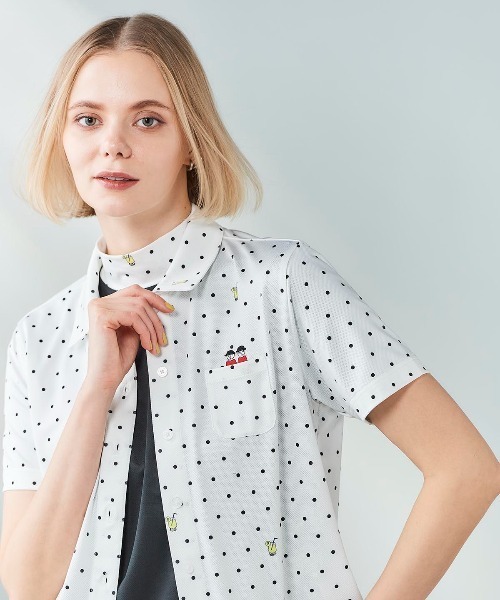 Picone CLUB(ピッコーネクラブ)の「ドリンクドット柄UV速乾シャツ(Tシャツ/カットソー・レディース・ホワイト/ライトグリーン/ピンク/ネイビー・13号/11号/9号)」の2枚目の写真