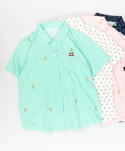 Picone CLUB(ピッコーネクラブ)の「ドリンクドット柄UV速乾シャツ(Tシャツ/カットソー・レディース・ホワイト/ライトグリーン/ピンク/ネイビー・13号/11号/9号)」の3枚目の写真
