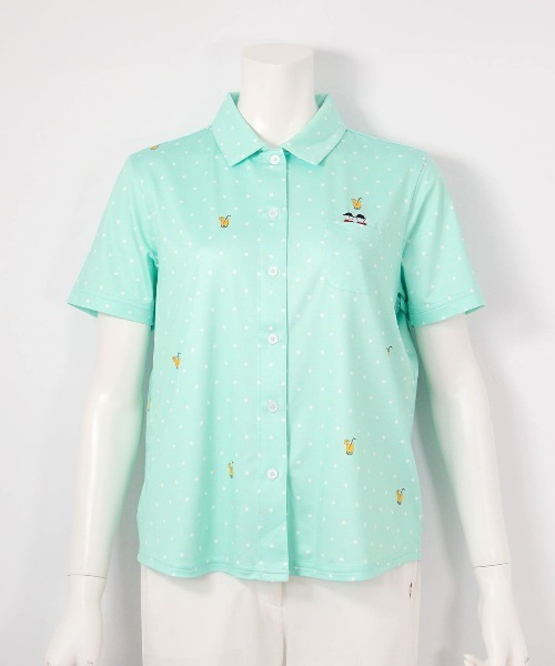 Picone CLUB(ピッコーネクラブ)の「ドリンクドット柄UV速乾シャツ(Tシャツ/カットソー・レディース・ホワイト/ライトグリーン/ピンク/ネイビー・13号/11号/9号)」の7枚目の写真
