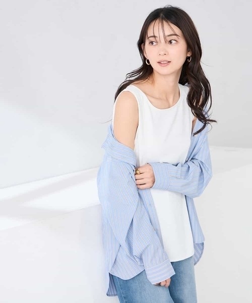 a.v.v(アーヴェヴェ)の「ラウンドヘムロングタンクトップ(Tシャツ/カットソー・レディース・ブラック/グレー系その他/ホワイト・38/40/42/36)」の9枚目の写真