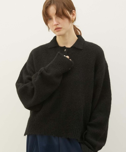 LA PEAU DE GEM（ラポドゥジェム）の「【LA PEAU DE GEM】foggy polo knit/フォギーポロニット（ポロシャツ・レディース・ブラック/ブラウン・FREE）」の5枚目の写真