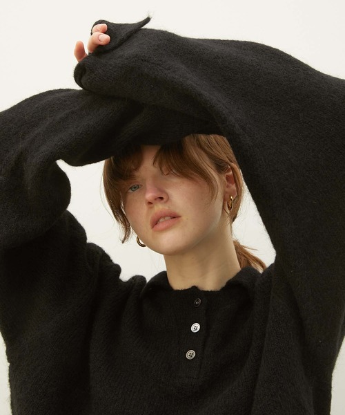 LA PEAU DE GEM（ラポドゥジェム）の「【LA PEAU DE GEM】foggy polo knit/フォギーポロニット（ポロシャツ・レディース・ブラック/ブラウン・FREE）」の3枚目の写真