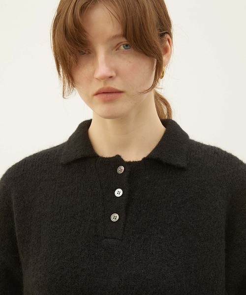 LA PEAU DE GEM（ラポドゥジェム）の「【LA PEAU DE GEM】foggy polo knit/フォギーポロニット（ポロシャツ・レディース・ブラック/ブラウン・FREE）」の10枚目の写真