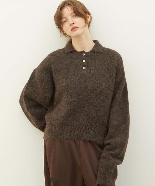 LA PEAU DE GEM（ラポドゥジェム）の「【LA PEAU DE GEM】foggy polo knit/フォギーポロニット（ポロシャツ・レディース・ブラック/ブラウン・FREE）」の12枚目の写真