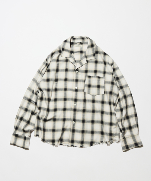 JOURNAL STANDARD relume（ジャーナルスタンダード　レリューム）の「レーヨン アンカット フリンジ チェックシャツ（シャツ/ブラウス・メンズ・アイボリー/ブラック/ブルー系その他・LARGE/MEDIUM）」の2枚目の写真