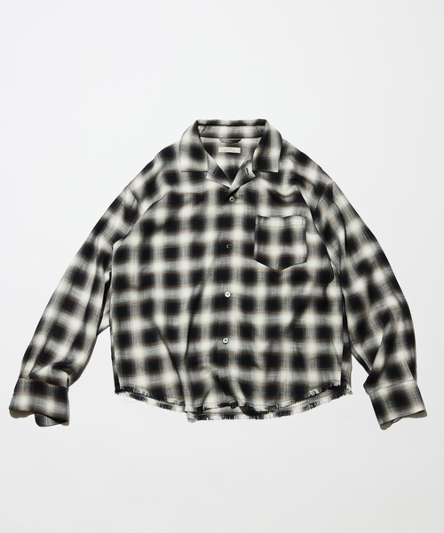 JOURNAL STANDARD relume（ジャーナルスタンダード　レリューム）の「レーヨン アンカット フリンジ チェックシャツ（シャツ/ブラウス・メンズ・アイボリー/ブラック/ブルー系その他・LARGE/MEDIUM）」の3枚目の写真