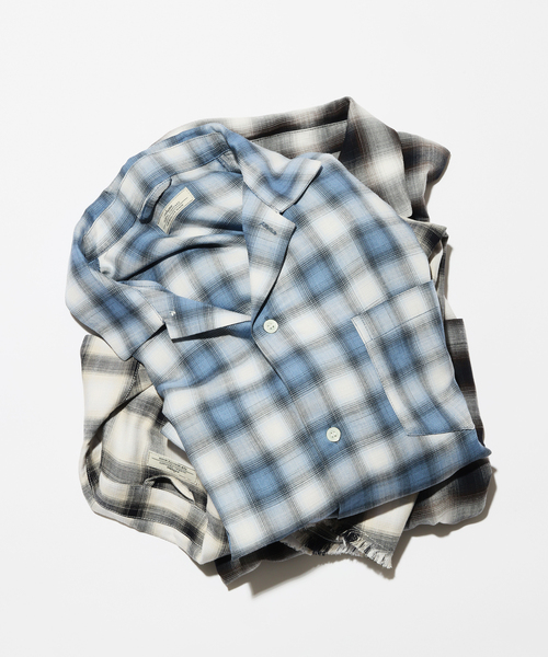 JOURNAL STANDARD relume（ジャーナルスタンダード　レリューム）の「レーヨン アンカット フリンジ チェックシャツ（シャツ/ブラウス・メンズ・アイボリー/ブラック/ブルー系その他・LARGE/MEDIUM）」の4枚目の写真