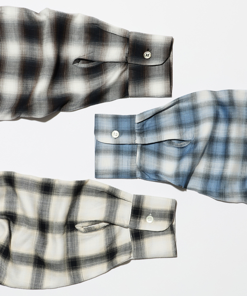 JOURNAL STANDARD relume（ジャーナルスタンダード　レリューム）の「レーヨン アンカット フリンジ チェックシャツ（シャツ/ブラウス・メンズ・アイボリー/ブラック/ブルー系その他・LARGE/MEDIUM）」の6枚目の写真