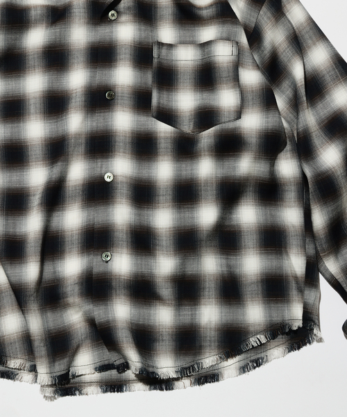 JOURNAL STANDARD relume（ジャーナルスタンダード　レリューム）の「レーヨン アンカット フリンジ チェックシャツ（シャツ/ブラウス・メンズ・アイボリー/ブラック/ブルー系その他・LARGE/MEDIUM）」の9枚目の写真