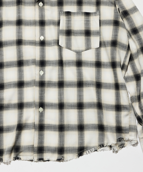 JOURNAL STANDARD relume（ジャーナルスタンダード　レリューム）の「レーヨン アンカット フリンジ チェックシャツ（シャツ/ブラウス・メンズ・アイボリー/ブラック/ブルー系その他・LARGE/MEDIUM）」の12枚目の写真