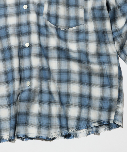 JOURNAL STANDARD relume（ジャーナルスタンダード　レリューム）の「レーヨン アンカット フリンジ チェックシャツ（シャツ/ブラウス・メンズ・アイボリー/ブラック/ブルー系その他・LARGE/MEDIUM）」の15枚目の写真