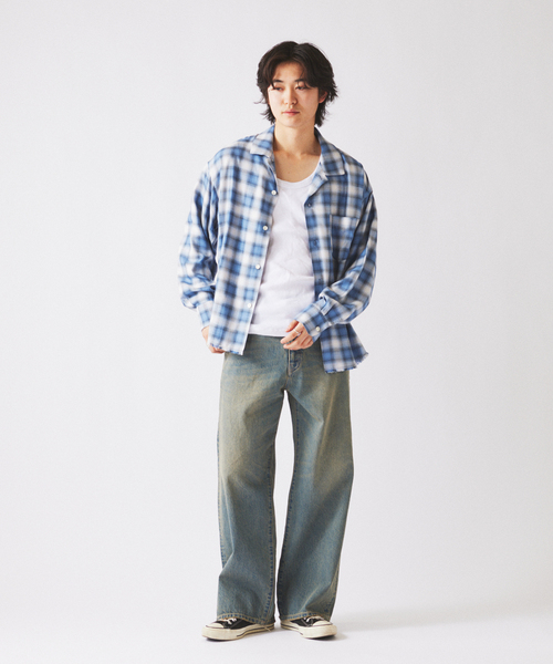 JOURNAL STANDARD relume（ジャーナルスタンダード　レリューム）の「レーヨン アンカット フリンジ チェックシャツ（シャツ/ブラウス・メンズ・アイボリー/ブラック/ブルー系その他・LARGE/MEDIUM）」の18枚目の写真