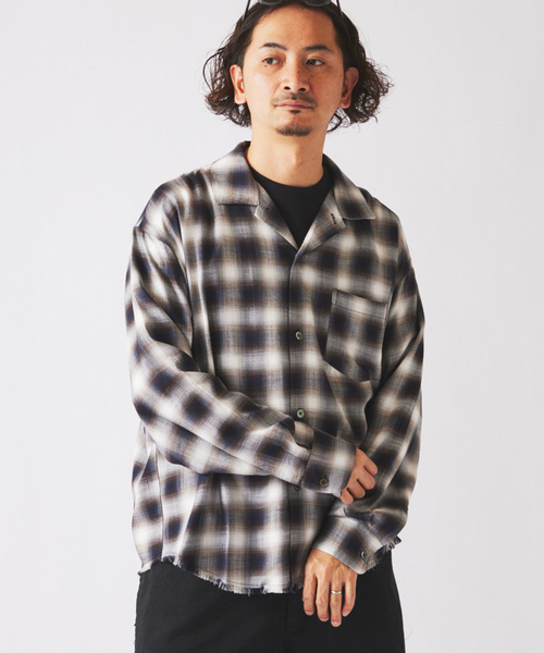 JOURNAL STANDARD relume（ジャーナルスタンダード　レリューム）の「レーヨン アンカット フリンジ チェックシャツ（シャツ/ブラウス・メンズ・アイボリー/ブラック/ブルー系その他・LARGE/MEDIUM）」の21枚目の写真