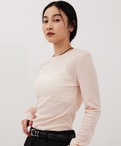 HANNE(アン)の「アイレットロングスリーブTEE(Tシャツ/カットソー・レディース・グレー/ピンク/ホワイト・FREE)」の3枚目の写真