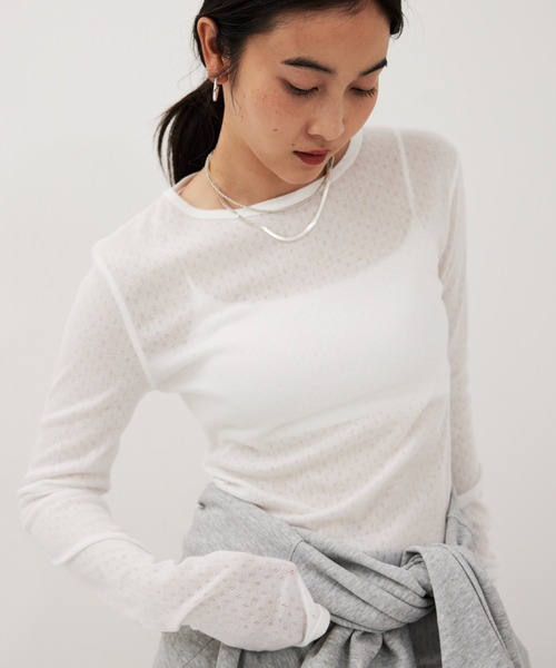 HANNE(アン)の「アイレットロングスリーブTEE(Tシャツ/カットソー・レディース・グレー/ピンク/ホワイト・FREE)」の17枚目の写真