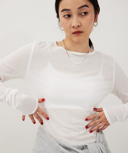 HANNE(アン)の「アイレットロングスリーブTEE(Tシャツ/カットソー・レディース・グレー/ピンク/ホワイト・FREE)」の19枚目の写真