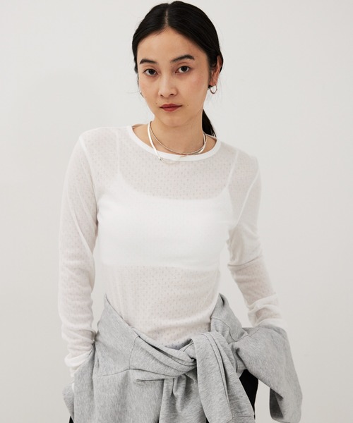 HANNE(アン)の「アイレットロングスリーブTEE(Tシャツ/カットソー・レディース・グレー/ピンク/ホワイト・FREE)」の12枚目の写真