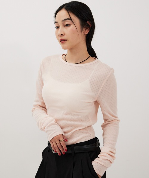HANNE(アン)の「アイレットロングスリーブTEE(Tシャツ/カットソー・レディース・グレー/ピンク/ホワイト・FREE)」の5枚目の写真