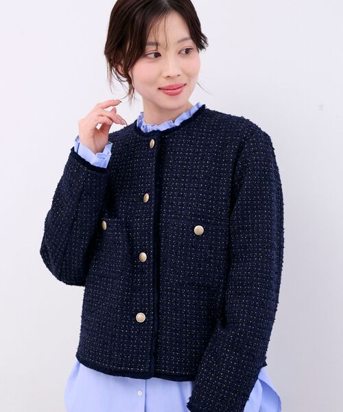 le.coeur blanc（ルクールブラン）の「ツィードノーカラージャケット（ノーカラージャケット・レディース・ネイビー/アイボリー・38）」の2枚目の写真