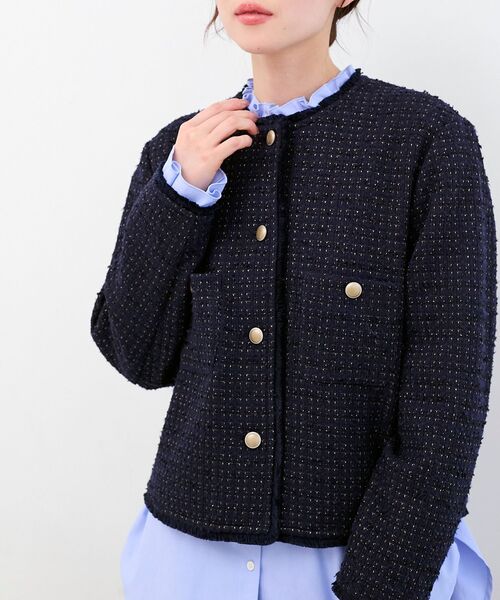 le.coeur blanc（ルクールブラン）の「ツィードノーカラージャケット（ノーカラージャケット・レディース・ネイビー/アイボリー・38）」の22枚目の写真