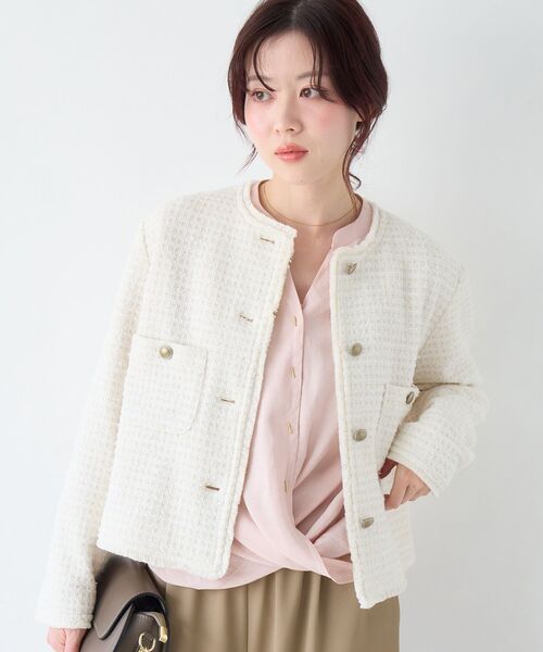 le.coeur blanc（ルクールブラン）の「ツィードノーカラージャケット（ノーカラージャケット・レディース・ネイビー/アイボリー・38）」の16枚目の写真