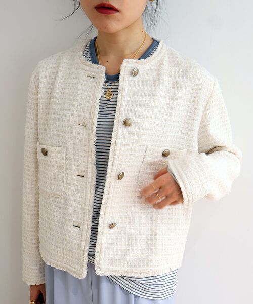le.coeur blanc（ルクールブラン）の「ツィードノーカラージャケット（ノーカラージャケット・レディース・ネイビー/アイボリー・38）」の3枚目の写真