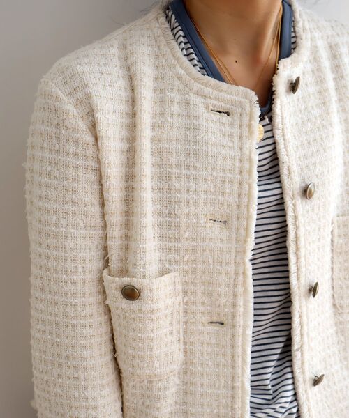 le.coeur blanc（ルクールブラン）の「ツィードノーカラージャケット（ノーカラージャケット・レディース・ネイビー/アイボリー・38）」の6枚目の写真