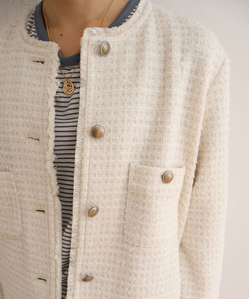 le.coeur blanc（ルクールブラン）の「ツィードノーカラージャケット（ノーカラージャケット・レディース・ネイビー/アイボリー・38）」の7枚目の写真