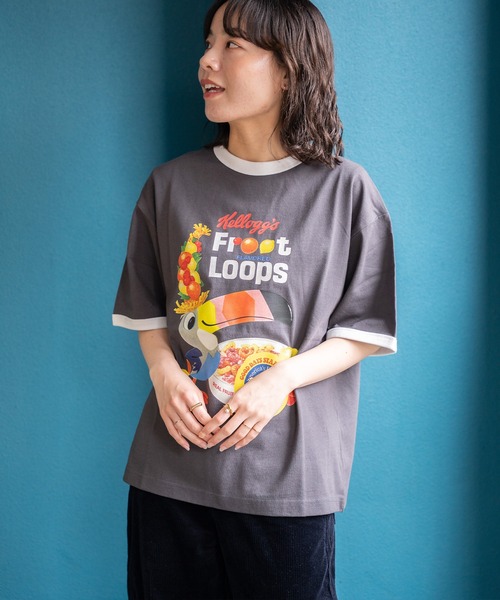 FRUIT OF THE LOOM(フルーツオブザルーム)の「FTL x KELLOGGS RINGER T-SHIRT4 / ケロッグ コラボ 半袖リンガーTシャツ フルーツループデザイン(Tシャツ/カットソー・メンズ・チャコールグレー・S/L/M)」の9枚目の写真