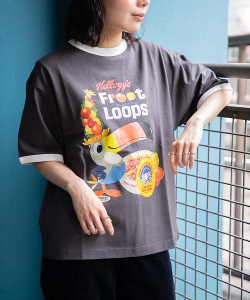 FRUIT OF THE LOOM(フルーツオブザルーム)の「FTL x KELLOGGS RINGER T-SHIRT4 / ケロッグ コラボ 半袖リンガーTシャツ フルーツループデザイン(Tシャツ/カットソー・メンズ・チャコールグレー・S/L/M)」の11枚目の写真