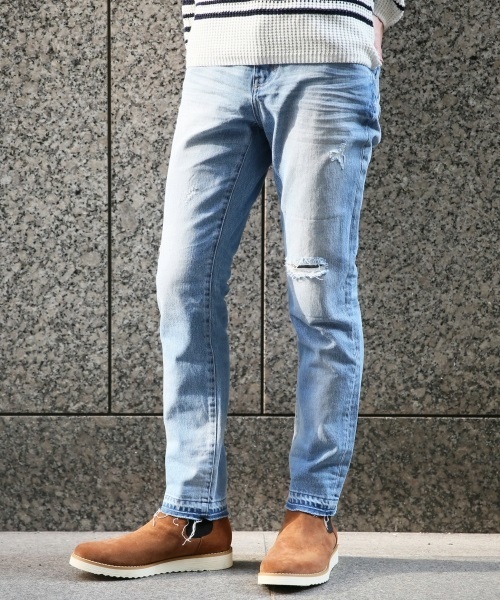 RAGEBLUE（レイジブルー）の「＜コーンミルズ社製デニム使用＞ダメージデニム/711929（デニムパンツ・メンズ・ブルー/ライトブルー・X-LARGE/MEDIUM/LARGE）」の2枚目の写真