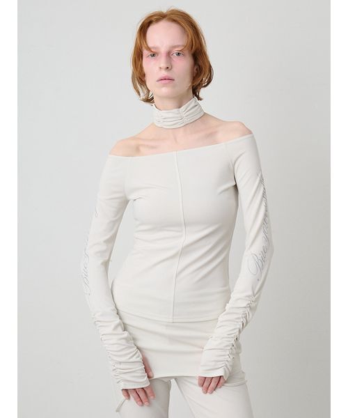 SORIN(ソリン )の「Print Gathered Sleeves Top/プリント ギャザースリーブトップ(Tシャツ/カットソー・レディース・ダークブラウン/オフホワイト・38)」の1枚目の写真